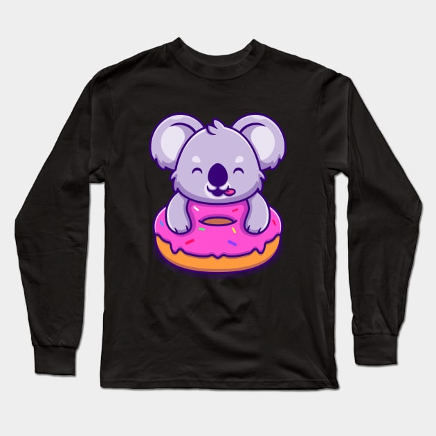 Cute Koala Holding Doughnut Cartoon Long Sleeve T-Shirt by Catalyst Labs